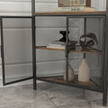 5 Tier Shelves With Metal Mesh Door, Bookcase Storage Shelf Corner Shelf For Small Space, Living Room Black Brown Metal