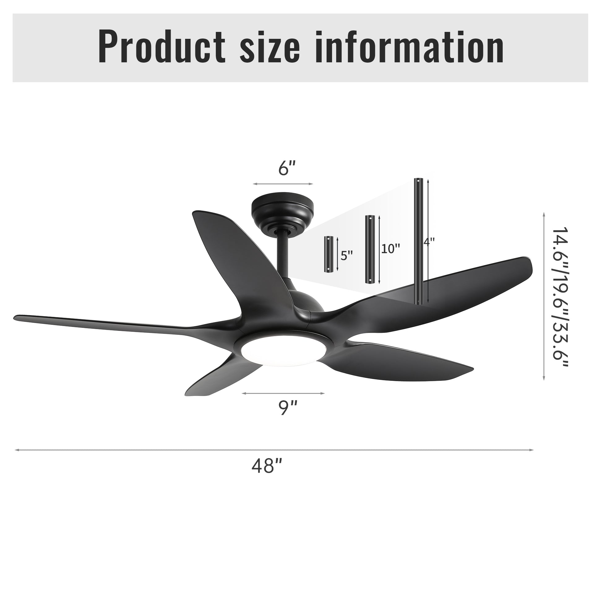 48 Inch Indoor With 5 Black Abs Blades Remote Control Reversible Dc Motor For Living Room Black Abs