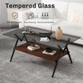 Rectangle Coffee Table With Tempered Glass Top And Brown Mdf Shelf, Modern Table For Living Room, Gray Glass Gray Tempered Glass