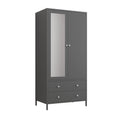 Metal Armoire Wardrobe Closet With 2 Drawers, Mirror Door And Hanging Rod, Metal Clothing Storage Cabinet, Garment Organizer With Magnetic Door Dark Grey Gray Bedroom Retro Steel