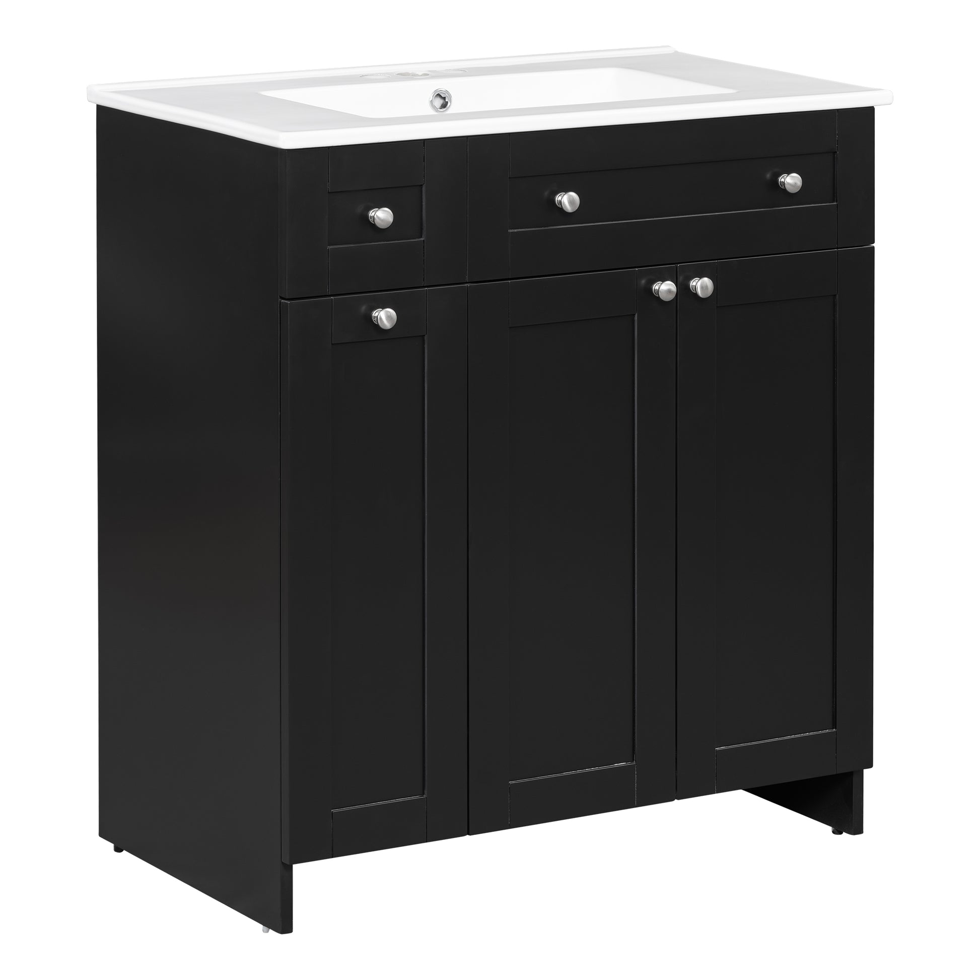 30 Inch Black Bathroom Vanity With Ceramic Sink Combo, Abundant Storage Cabinet 2 Soft Close Doors And Double Tier Deep Drawer Black Bathroom Mdf