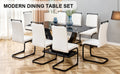 Table And Chair Set, Modern Dining Table, Patterned Table Top And Black Mdf Table Legs, Soft And Comfortable Dining Chair, Perfect For Dinner, Meetings, Home And Office Decor White Black Mdf Glass