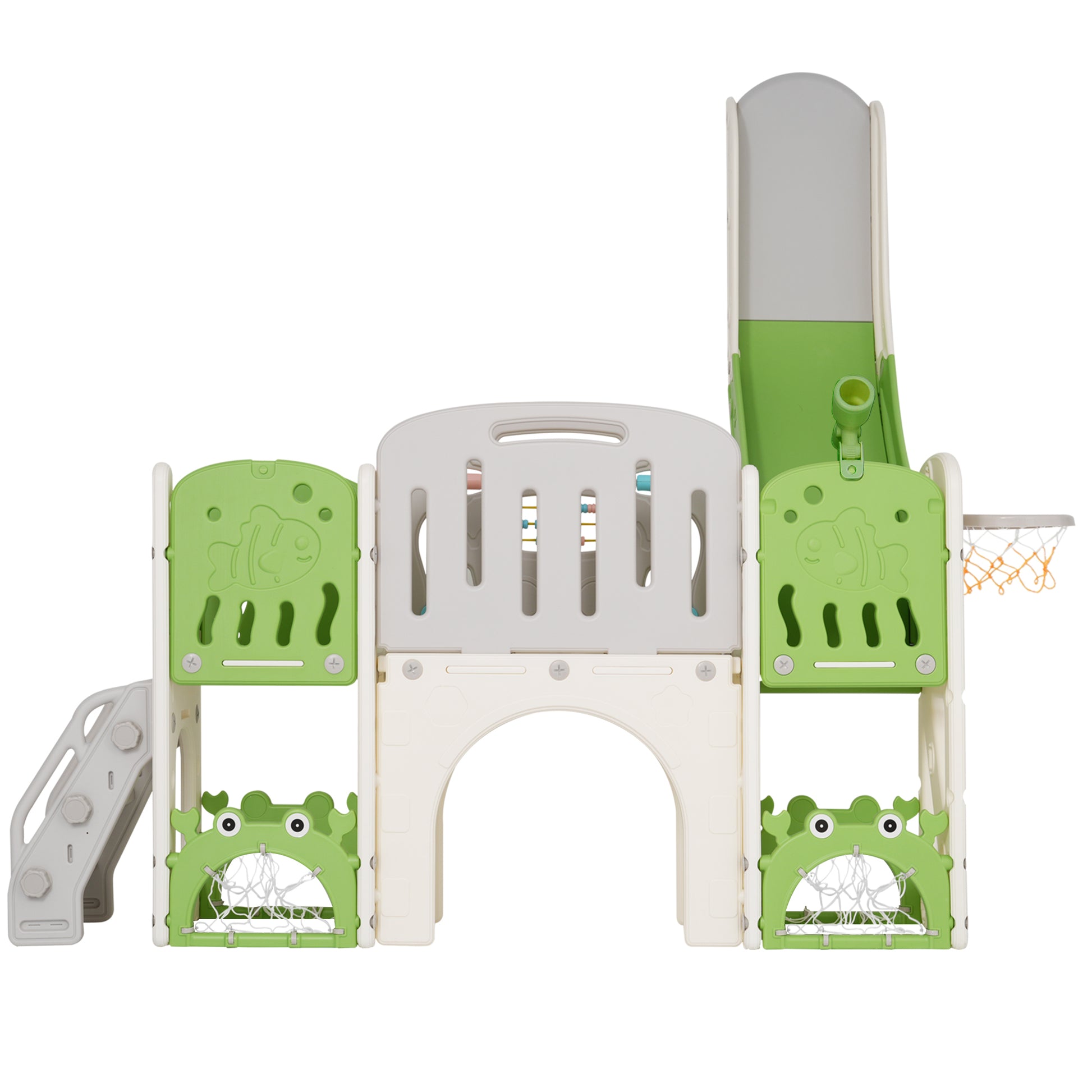 11 In 1 Toddler Slide, Kids Slide For Toddler Age 1 3 With Basketball Hoop, Kids Slide Playset Structure,Arch Tunnel And Telescope, Toy Storage Organizer For Toddlers, Kids Climbers Playground Green Cute 1 To 2 Years Hdpe Indoor & Outdoor Use