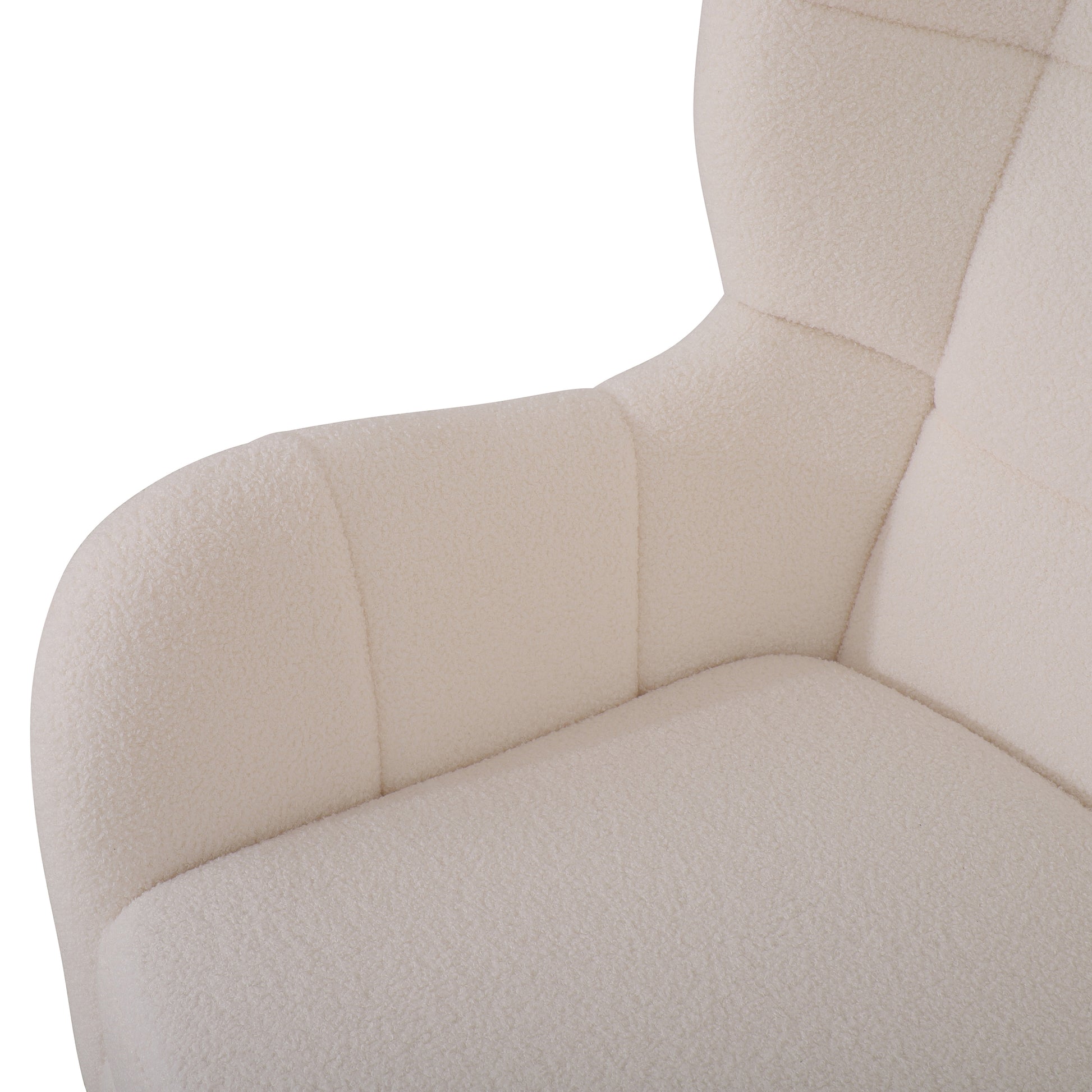 Mid Century Accent Chair, Ivory White, Modern Retro Lounge Armchair, Birch Frame, Upholstered Teddy Wool Fabric, Single Sofa Armchair For Small Spaces, Living Room, Bedroom, Reading Corner, Balcony Ivory White Espresso Primary Living Space