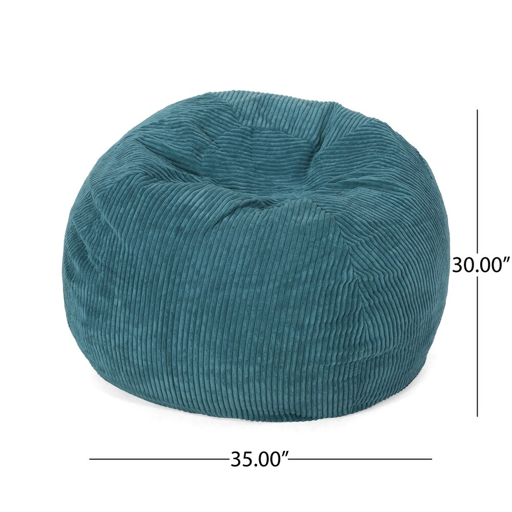 Kenli Modern Corduroy Polyester 3 Foot Bean Bag Chair, Dark Teal Teal Fabric