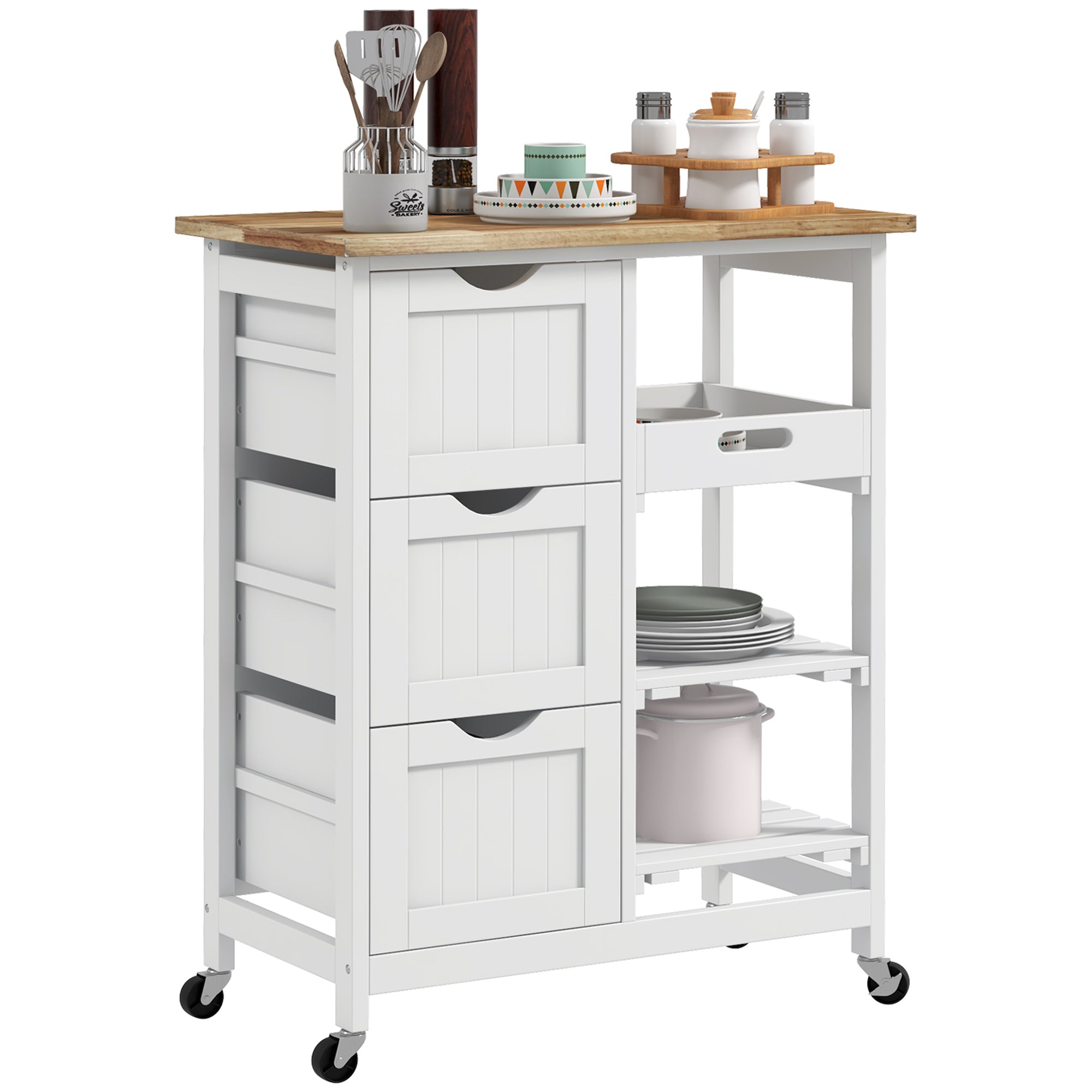 Homcom Rolling Kitchen Island Cart, Bar Serving