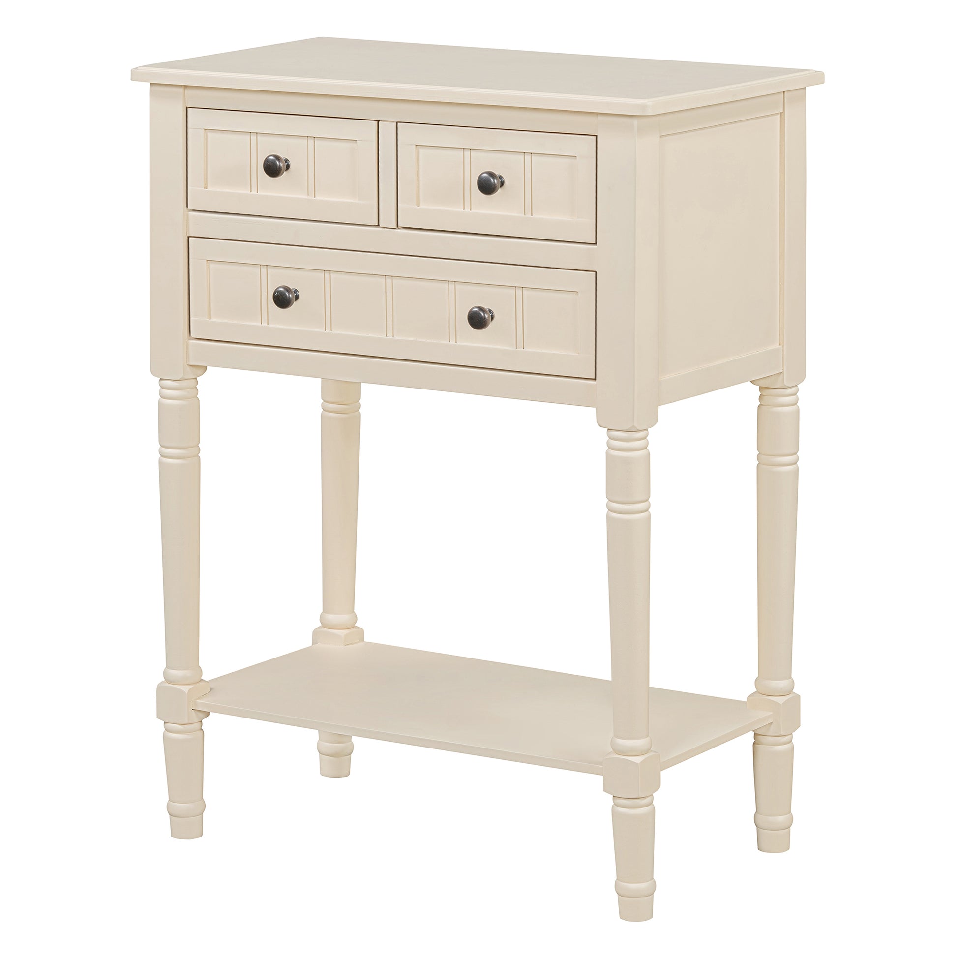 Narrow Console Table, Slim Sofa Table With Three Storage Drawers And Bottom Shelf Beige Beige Solid Wood Mdf