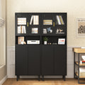 Tall Storage Show Cabinet With 2 Glass Display Door & 2 Doors, Tall Kitchen Pantry Cabinet With Gold Handles, Modern Cabinet Freestanding For Bathroom, Dining Living Room, Black Black Mdf