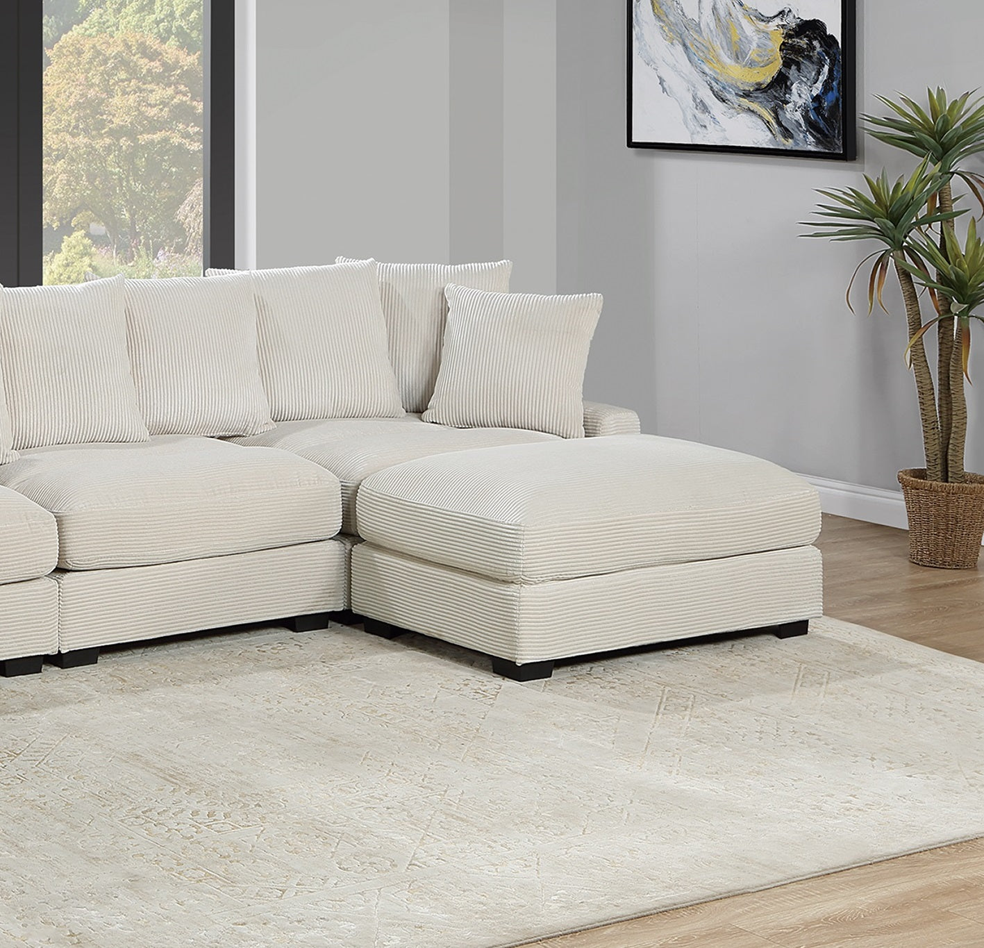 Contemporary Beige Color 6Pc Modular Sectional Set Corduroy Couch Laf & Raf Chairs 2X Armless Chairs 2X Ottomans Living Room Furniture Beige Primary Living Space Cushion Back Contemporary,Modern Modular Rubberwood Corduroy 6 Seat