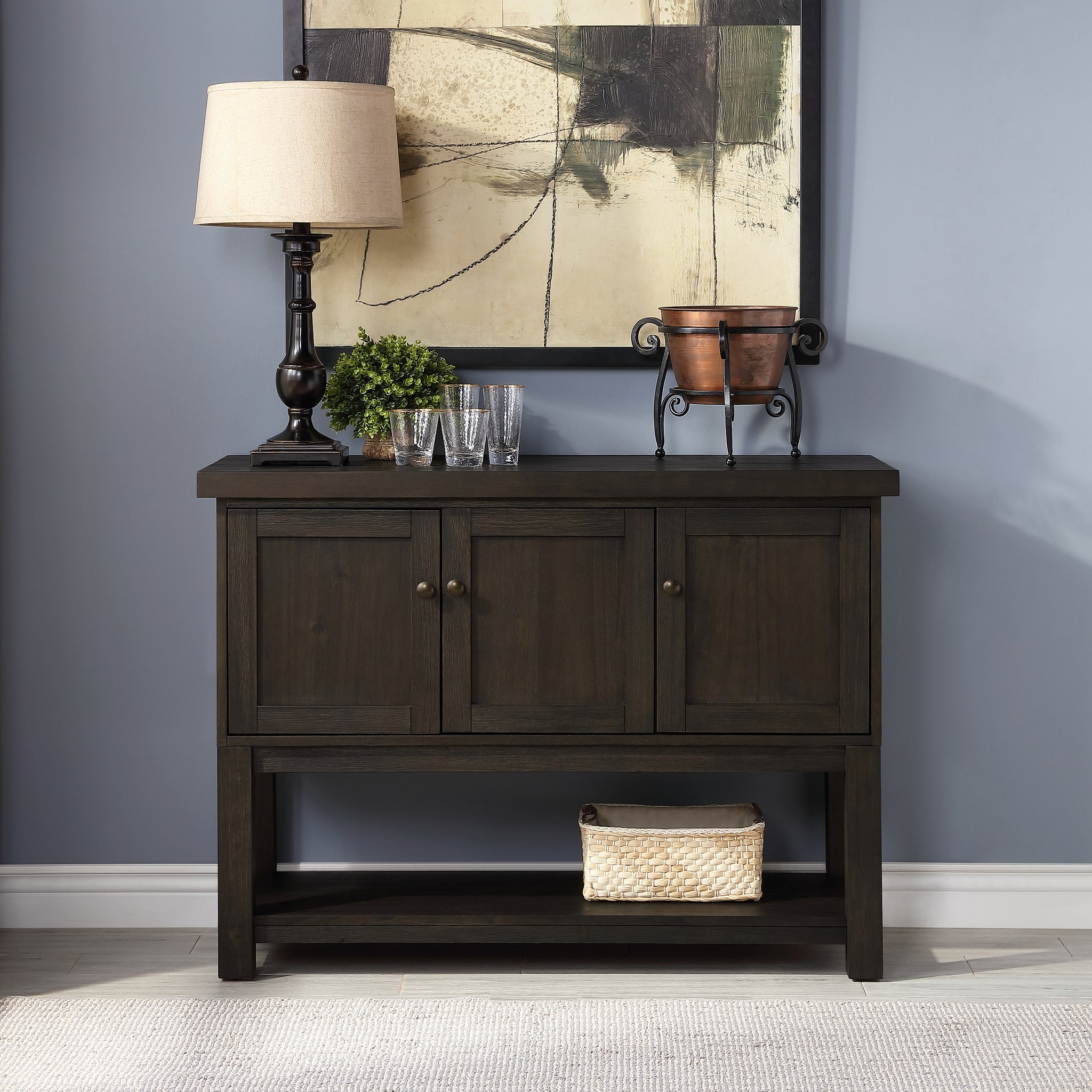 Distressed 1 Shelf Walnut Server With 3 Doors Walnut Dining Room Transitional Walnut Shelves Included Solid Wood Mdf