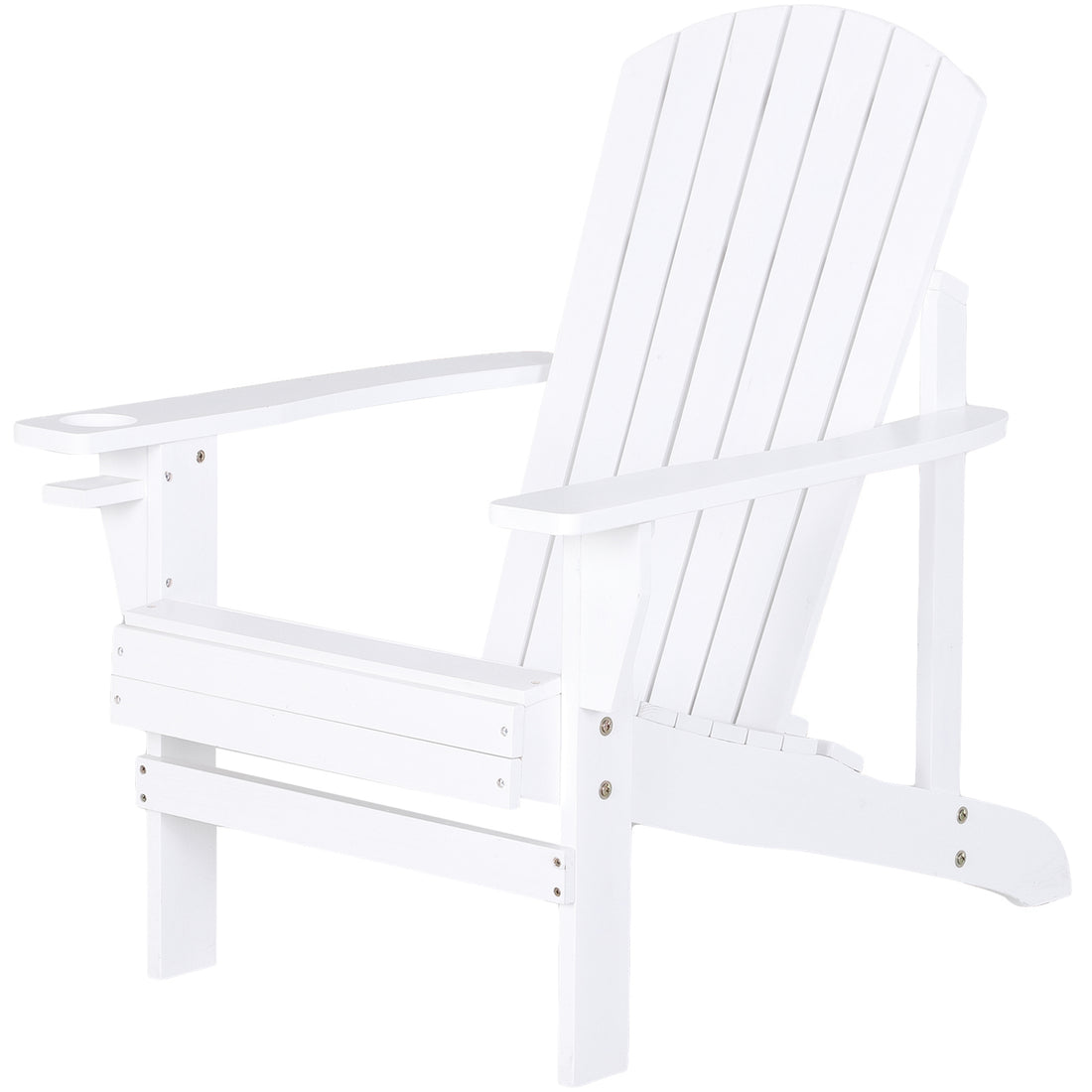 Outsunny Wooden Adirondack Chair, Outdoor Patio Lawn Chair With Cup Holder, Weather Resistant Lawn Furniture, Classic Lounge For Deck, Garden, Backyard, Fire Pit, White White Wood