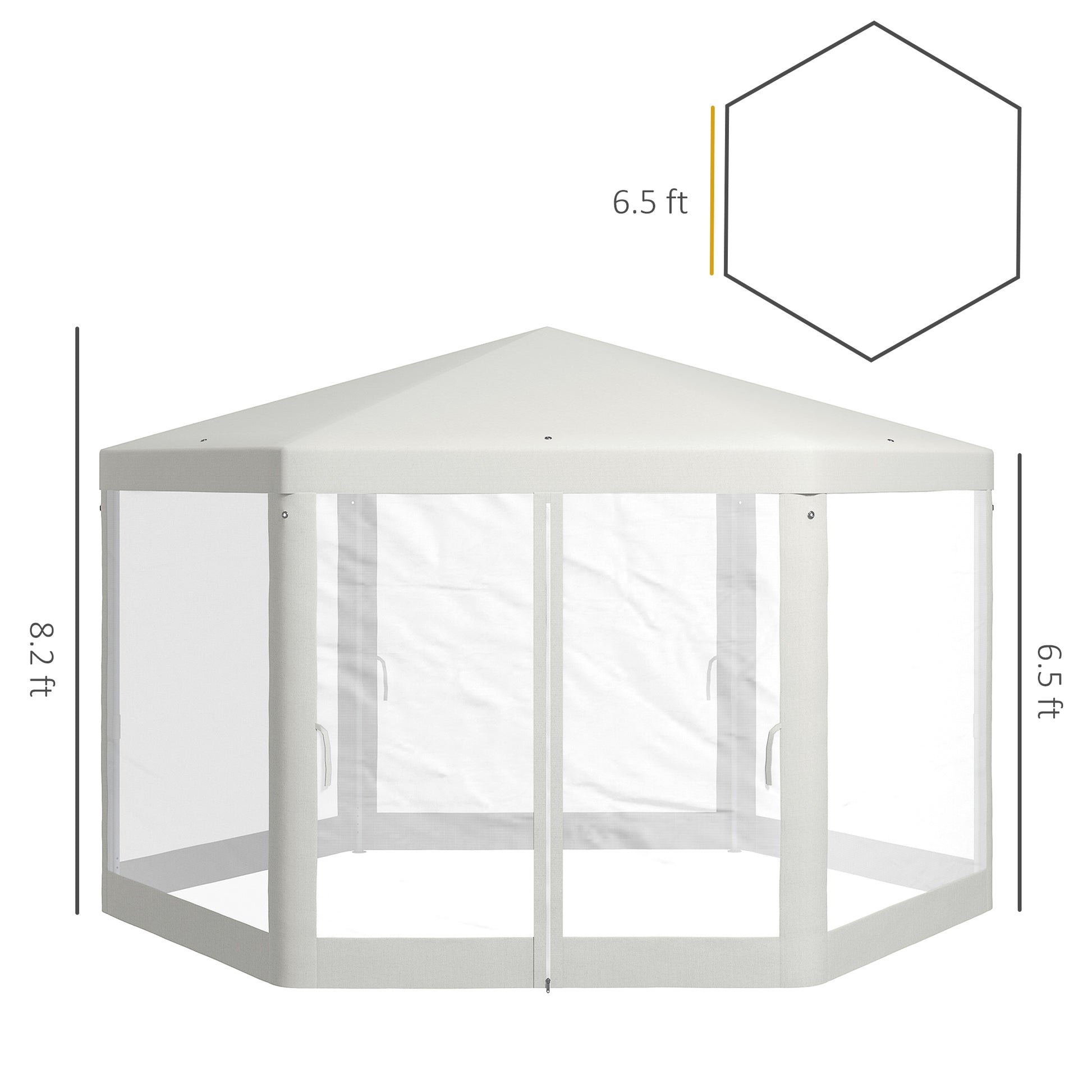 Outsunny 13' X 11' Outdoor Party Tent, Hexagon Sun Shade Shelter Canopy With Protective Mesh Screen Sidewalls, Ropes & Stakes, Cream White White Steel
