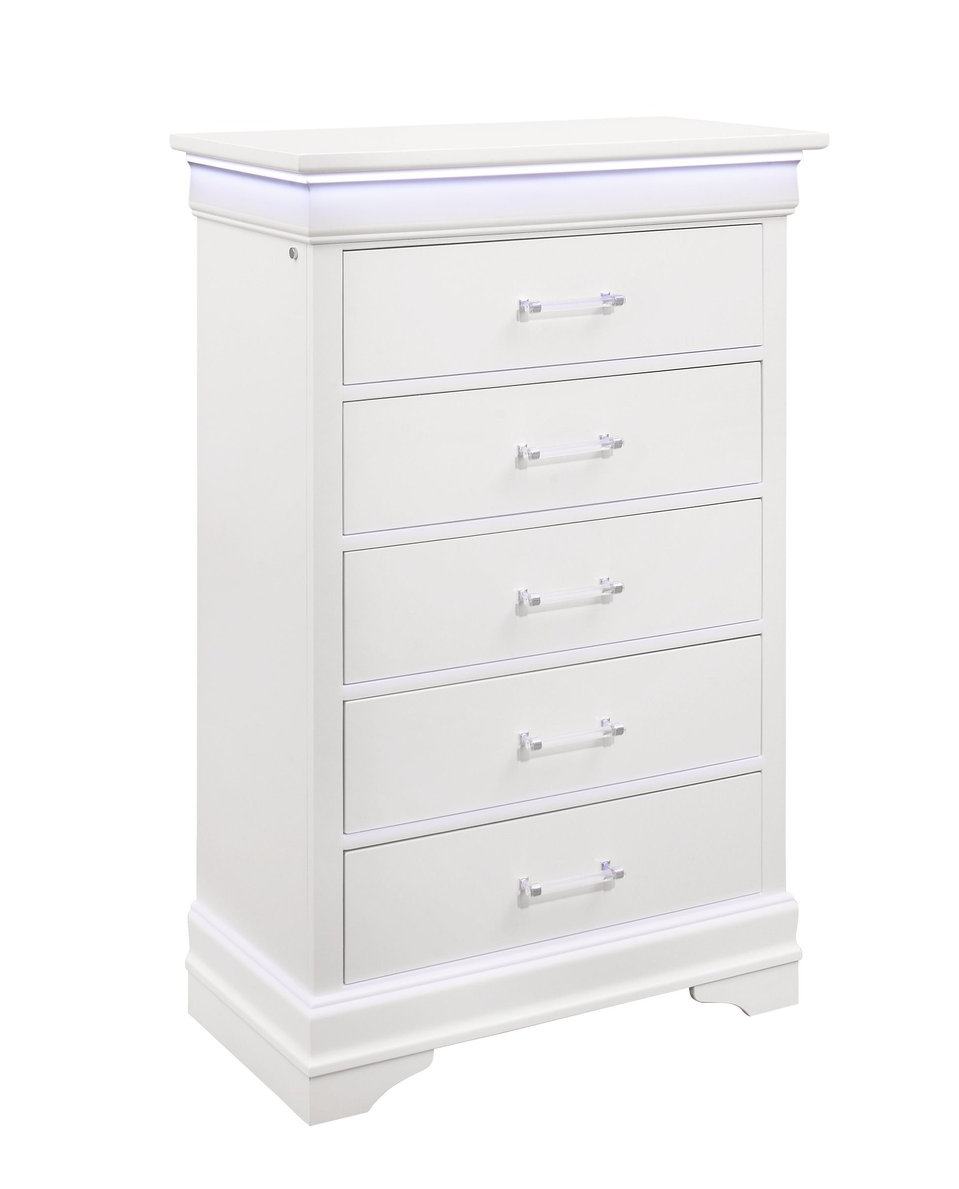 Charlston White Chest With Led White Solid Wood Mdf