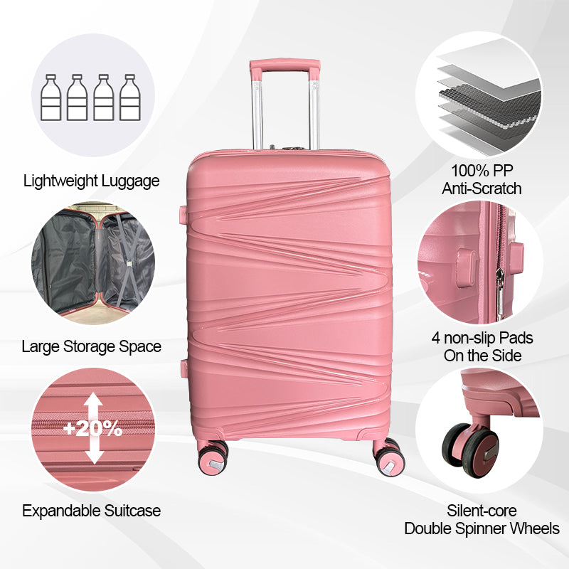 Hardside Luggage Sets 3 Pieces, Expandable Luggages Spinner Suitcase With Tsa Lock Lightweight Carry On Luggage 20Inch 24Inch 28Inch Rose Gold Polypropylene