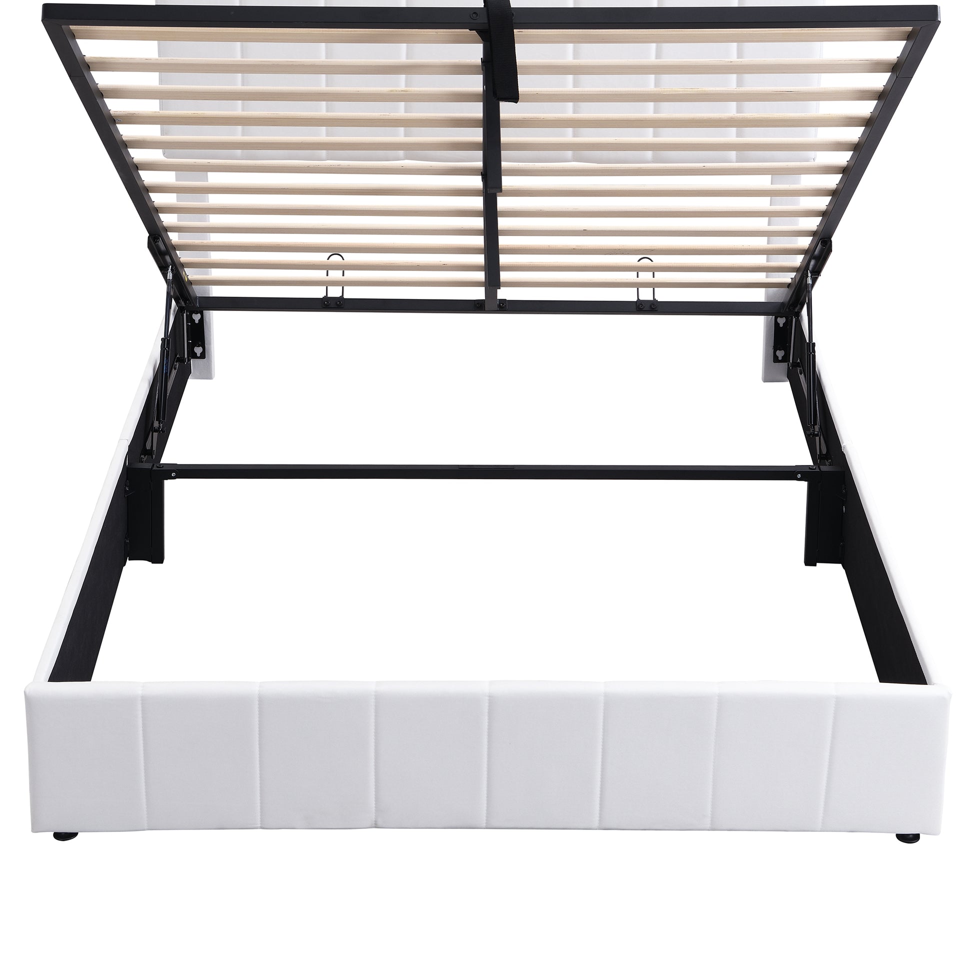 Queen Size Upholstered Platform Bed With A Hydraulic Storage System White Old Sku: Lp000211Aak White Upholstered