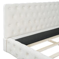 Queen Size Velvet Upholstered Platform Bed, With Luxurious Diamond Grid Headboard,Beige Queen Beige Plywood