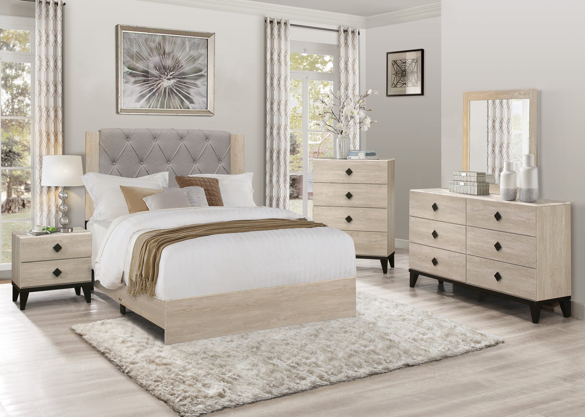 Modern Design Bedroom Furniture Cream Finish 1Pc Beautiful Full Bed Button Tufted Fabric Upholstered Headboard, Bed In A Box Box Spring Required Full Cream Wood Bedroom Modern Polyester Wood