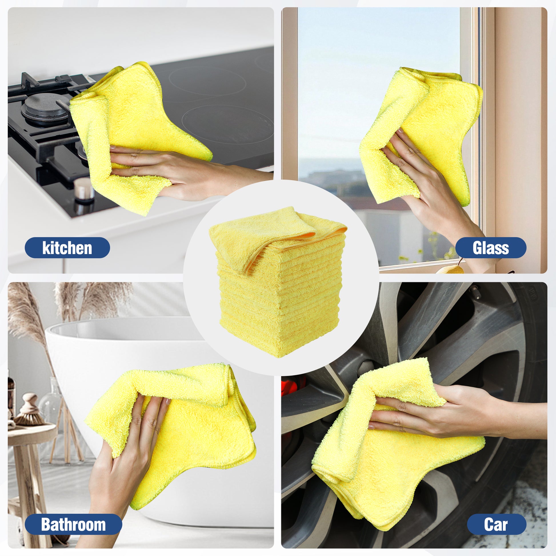 Microfiber Towel, Absorbent, Suitable For Car Cleaning, Kitchen, Glass Scrubbing, Etc., 16*16 Inches, 18 Packs Yellow Microfiber