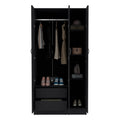 Ohio Armoire Wardrobe With 3 Doors, 2 Drawers, And 4 Tier Shelves Black Black Bedroom Particle Board