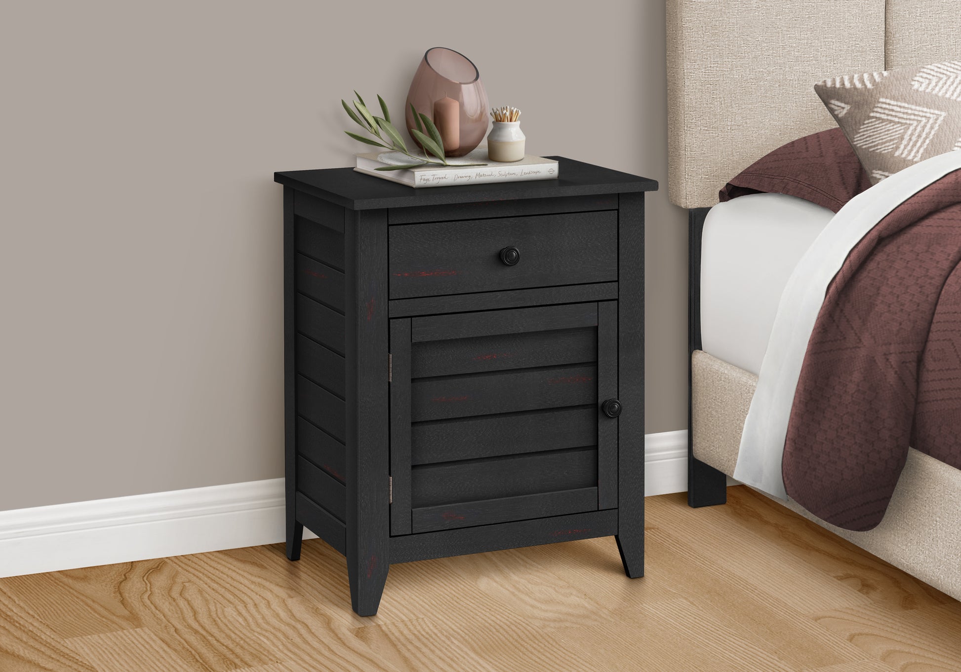 Accent Table, Nightstand, Storage Drawer, End, Side Table, Bedroom, Lamp, Storage, Black Veneer, Transitional Black Mdf