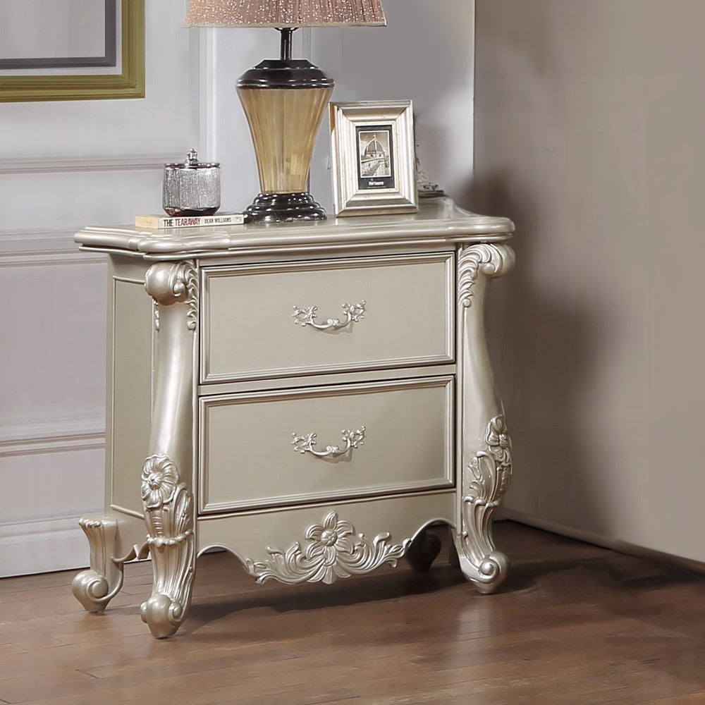 Champagne 2 Drawer Nightstand With Scrolled Legs Champagne 2 Drawers Bedroom Rectangle Wood Plastic