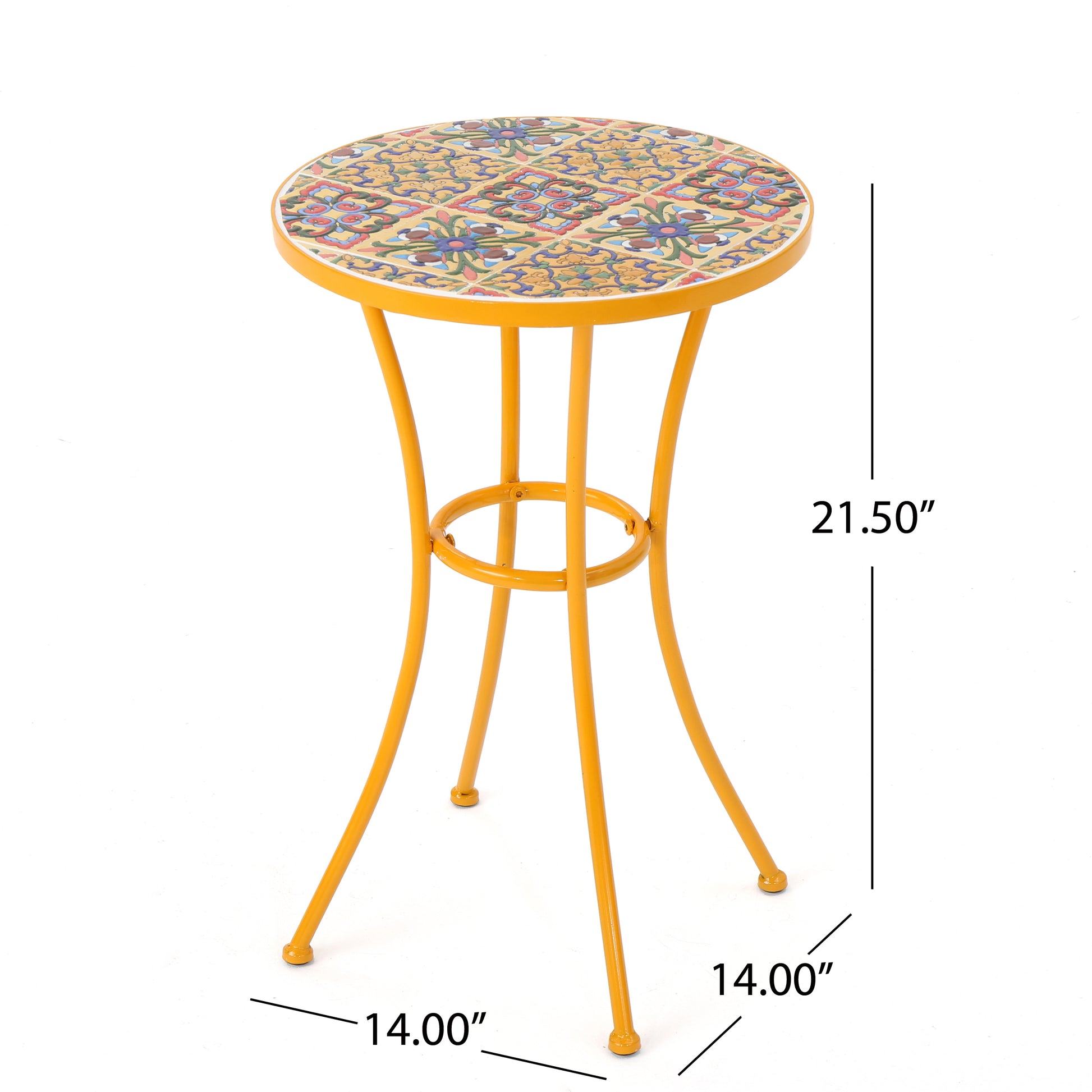 Barnsfield End Table Yellow Ceramic Tile Iron