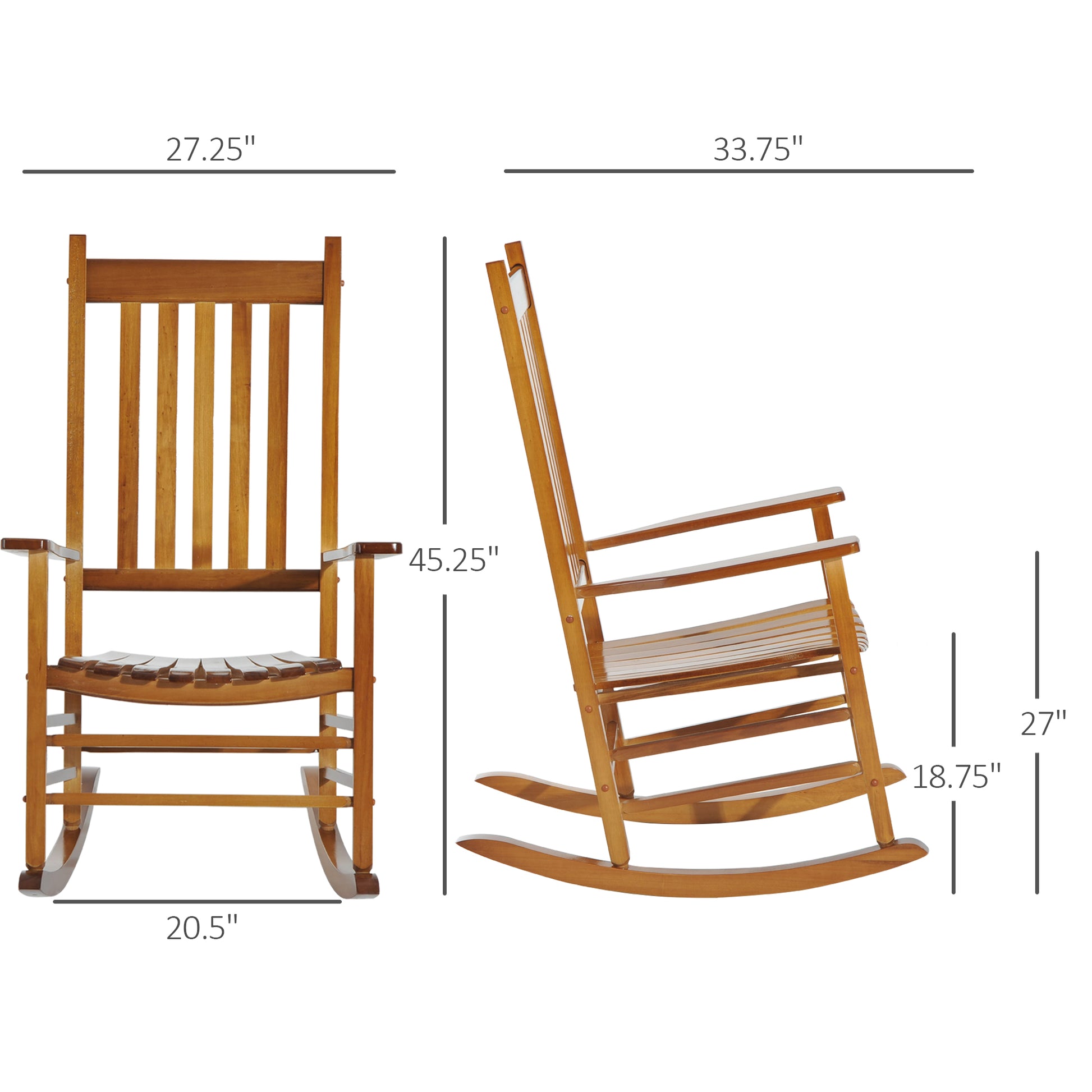 Outsunny Outdoor Rocking Chair, Patio Wooden Rocking Chair With Smooth Armrests, High Back For Garden, Balcony, Porch, Supports Up To 352 Lbs., Natural Natural Wood