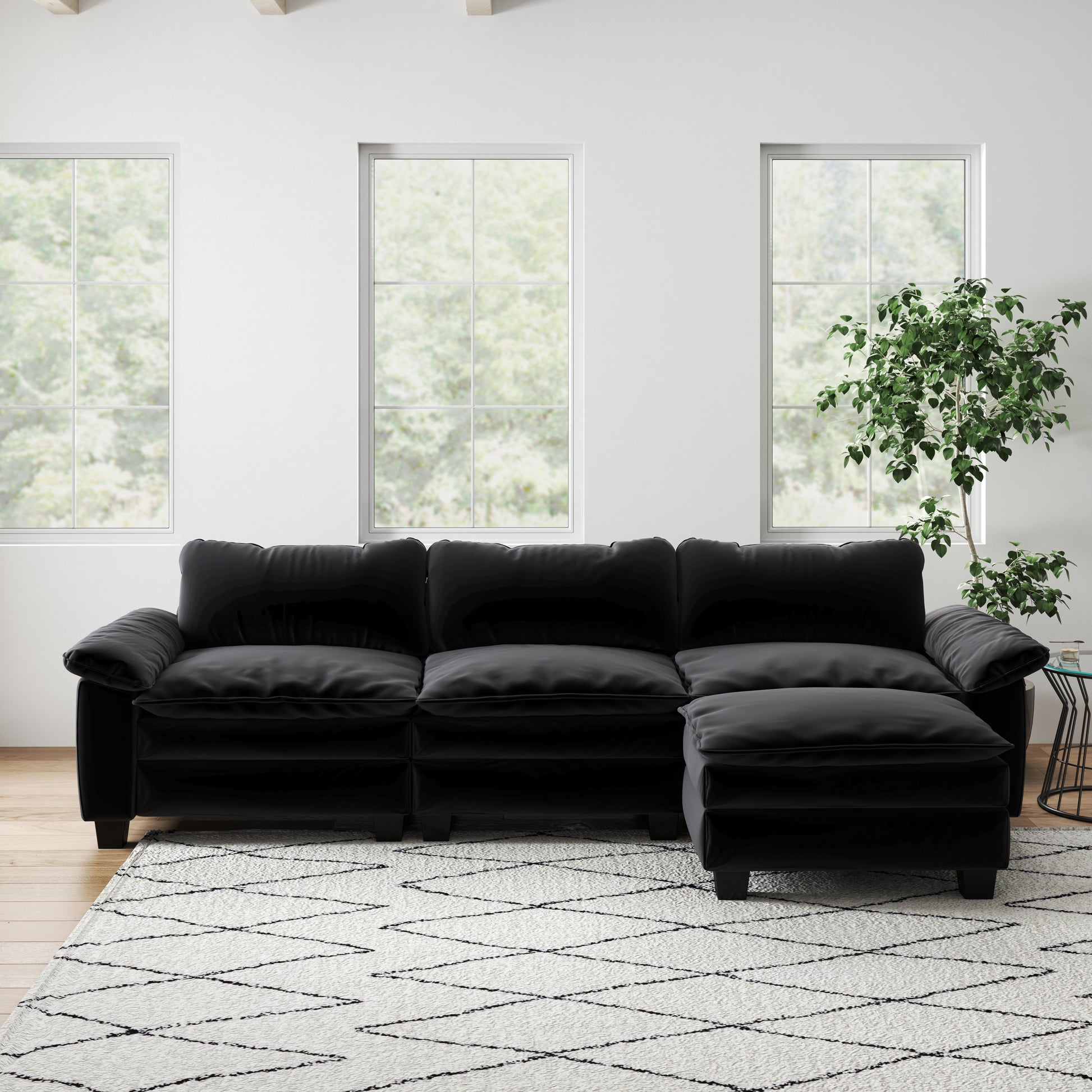 Living Room Furniture Luxury Sectional Sofa Couch With Ottoman Soft Velvet Upholstered Sofa Black Black Foam Velvet 3 Seat