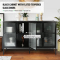 Stylish 4 Door Tempered Glass Cabinet With 4 Glass Doors Adjustable Shelf And Feet Anti Tip Dust Free Fluted Glass Kitchen Credenza Black Black Tempered Glass Sheet Metal Plastic