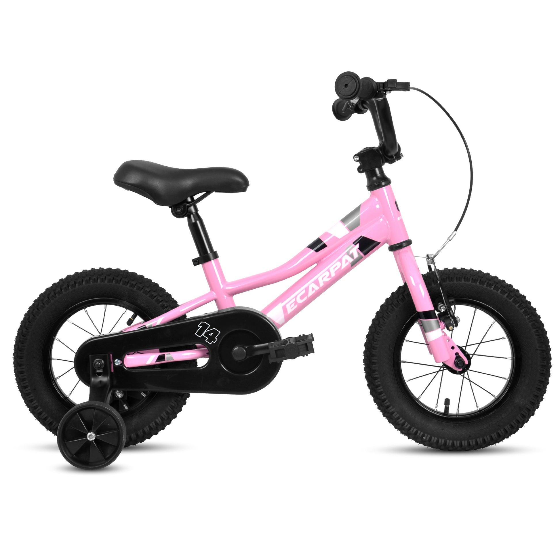 A14117 Ecarpat Kids' Bike 14 Inch Wheels, 1 Speed Boys Girls Child Bicycles For 2 3 Years, With Removable Training Wheels Baby Toys, Front V Brake, Rear Holding Brake Pink Cute Polyurethane Foam 3 To 4 Years Carbon Steel Outdoor