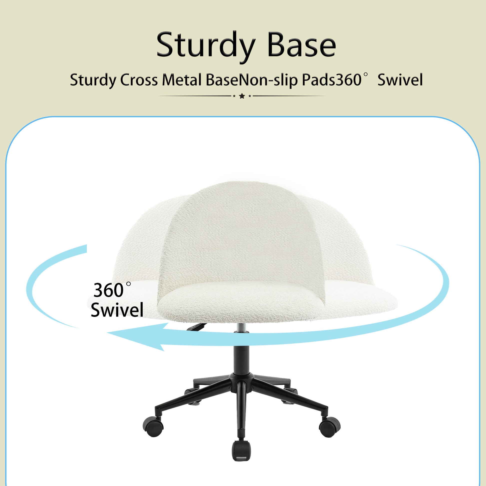 White Boucle Office Chair Desk Chair, Mid Back Adjustable Swivel Computer Chair With Black Legsmodern Upholstered Desk Chair With Wheels White Black Foam Polyester Blend