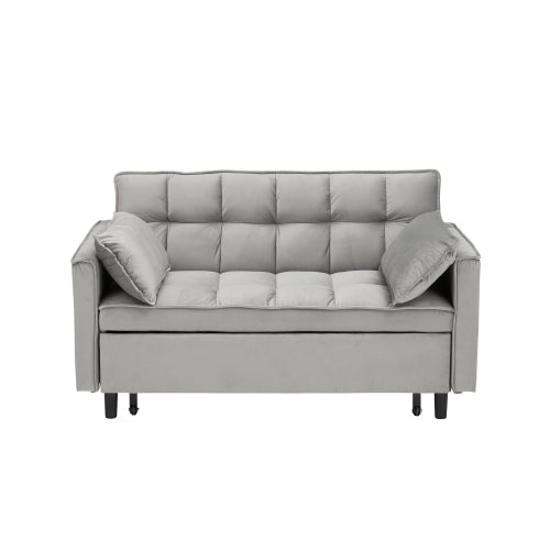 55 Inches Grey Modern Velvet Sofa, Seating Sofa With Backrest, Soft And Comfortable Living Room Furniture, 3 In 1 Convertible Sofa Bed For Living Room Bedroom Gray Velvet 2 Seat