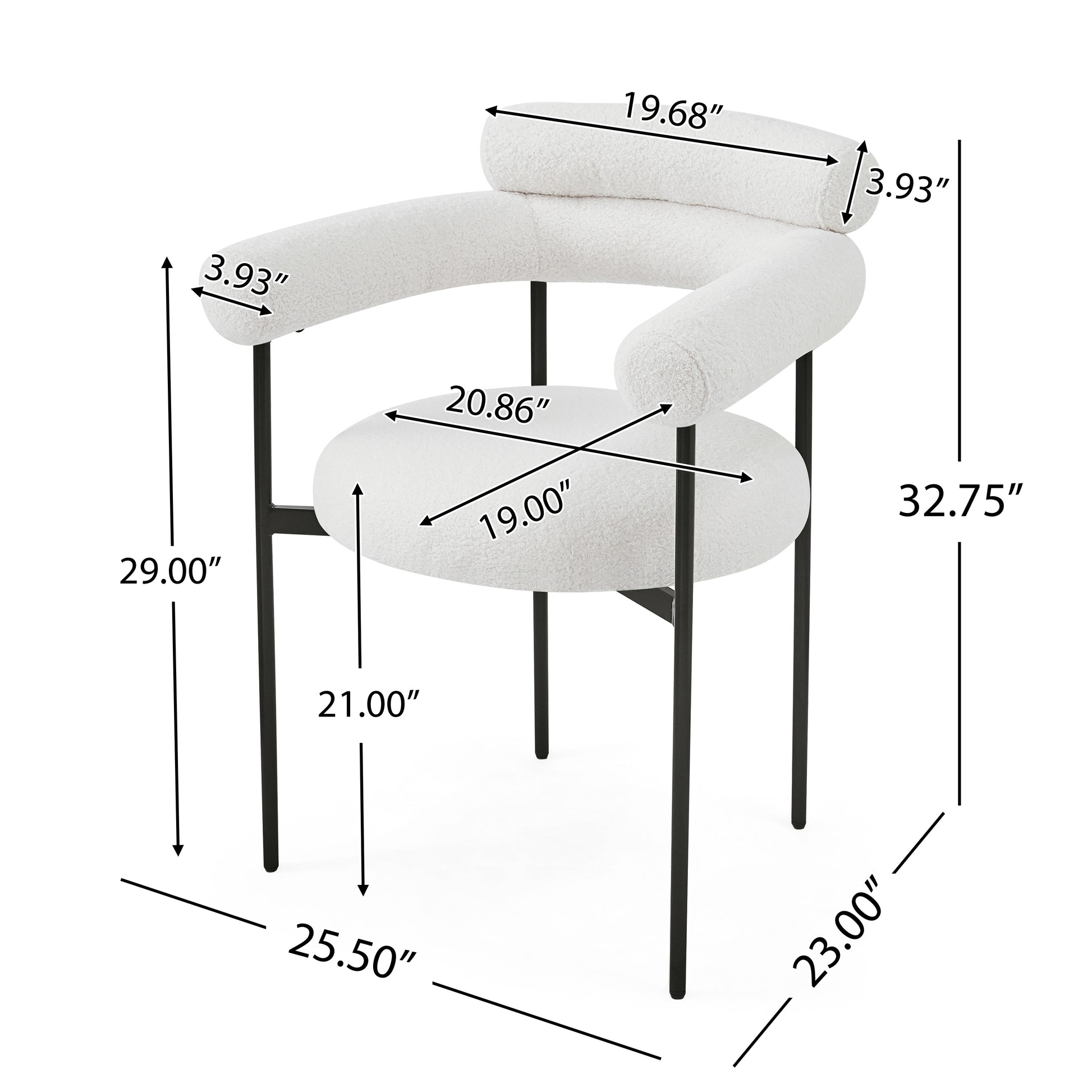 Upholstered Armchair Dining Chairs With Metal Legs Set Of 2 ,White White Fabric Metal