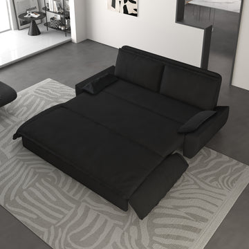 70.1" Queen Pull Out Sofa Bed, 3 In 1 Convertible Sleeper Sofa With 2 Soft Pillows,Multi Functional Velvet Loveseat Bed,Black Old Sku:W1885P151425 W1885P154641 Black Velvet Velvet 2 Seat