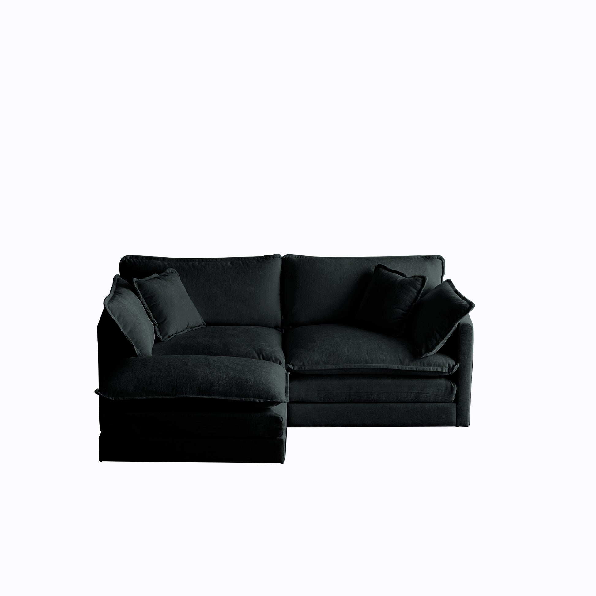Chenille Two Seater Sofa With 1 Footrest, 2 Seater L Shaped Sectional With Ottoman,Loveseat With Ottoman For Small Living Space, Black Chenille Black Chenille 2 Seat