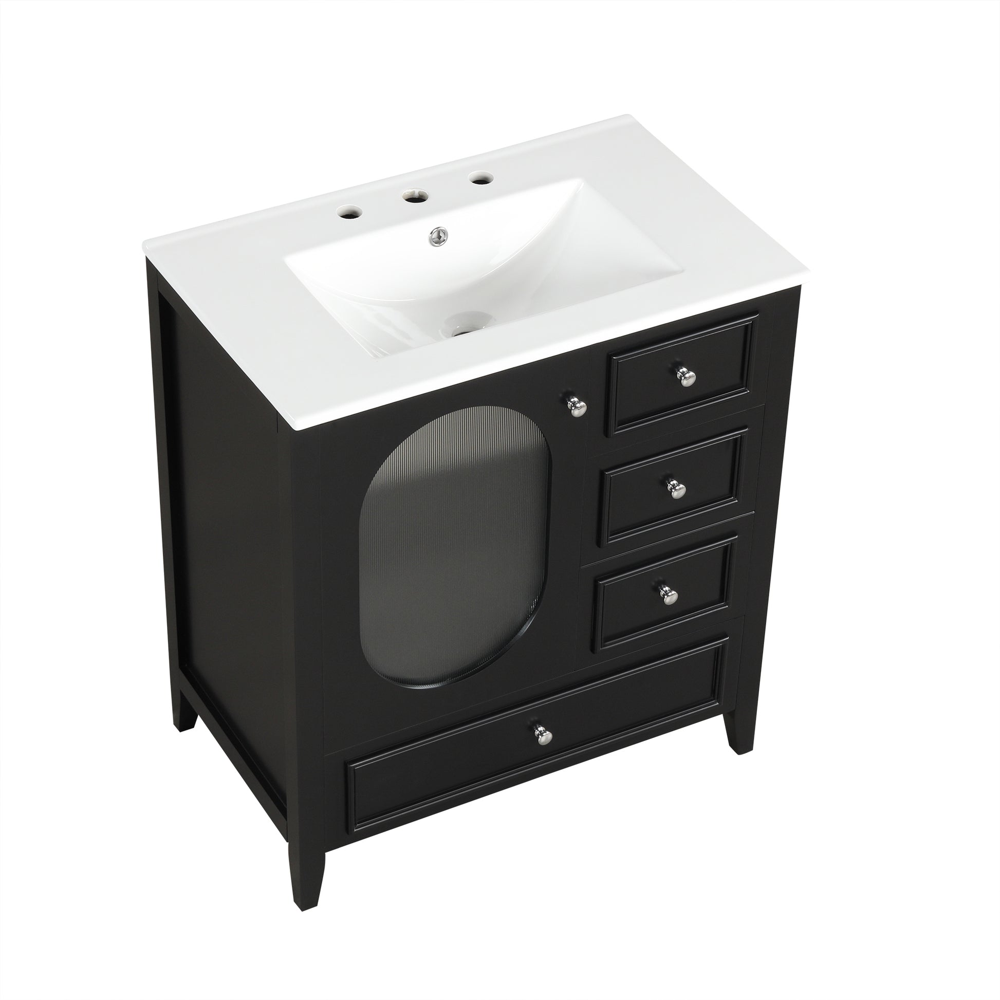 30" Bathroom Vanity With Sink, Bathroom Vanity Cabinet With Three Drawers And Door, Solid Wood And Mdf, Black Black Solid Wood Mdf