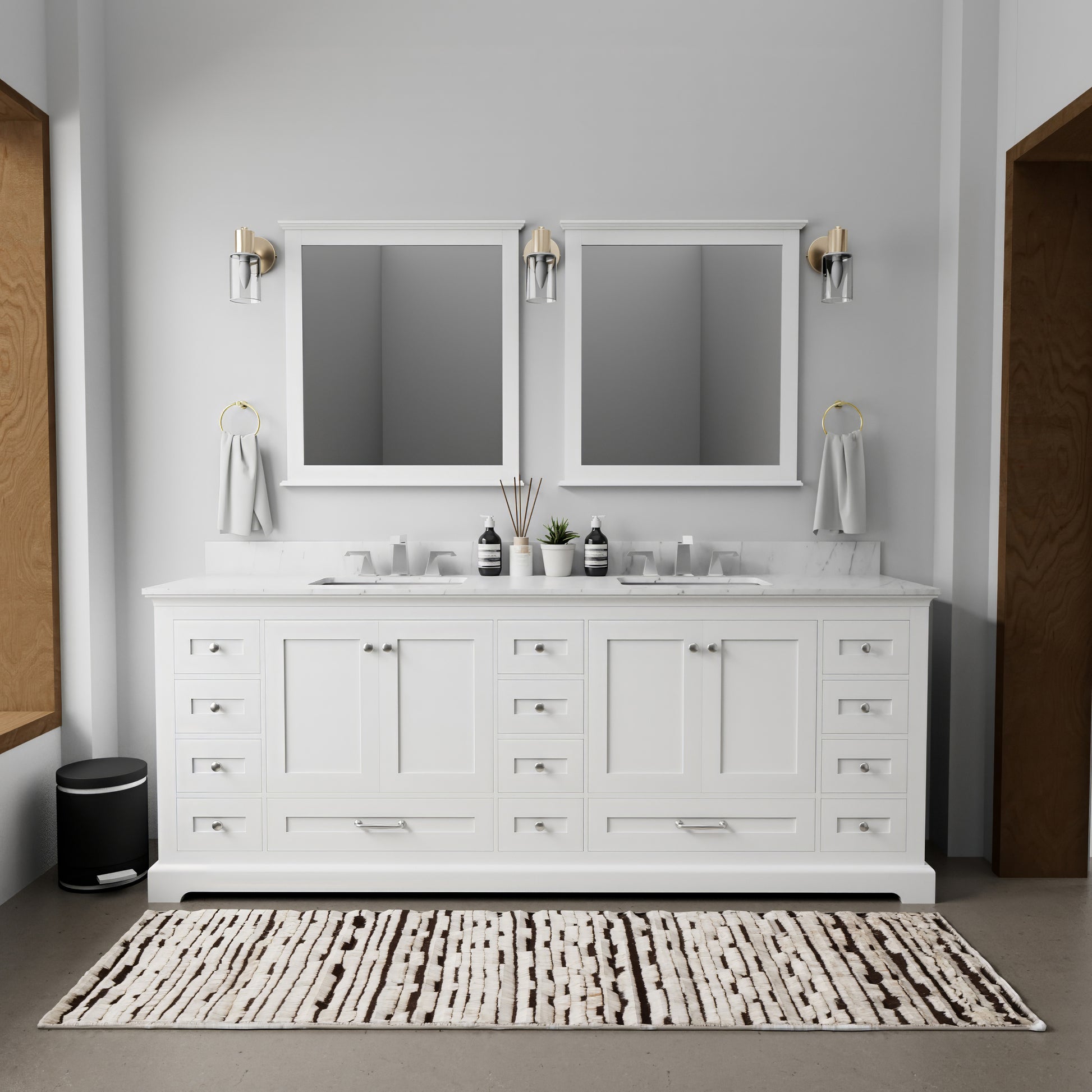 White Double Bath Vanity 84 In. W X 22 In. D White Plywood Wood