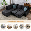 Sleeper Sectional Sofa, L Shape Corner Couch Sofa Bed With Storage Ottoman & Hidden Arm Storage & Usb Charge For Living Room Apartment, Black Black Velvet 4 Seat