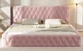 Queen Size Upholstered Bed With Tufted Headboard, Modern Velvet Platform Bedno Box Spring Required, Pink Queen Pink Solid Wood Mdf