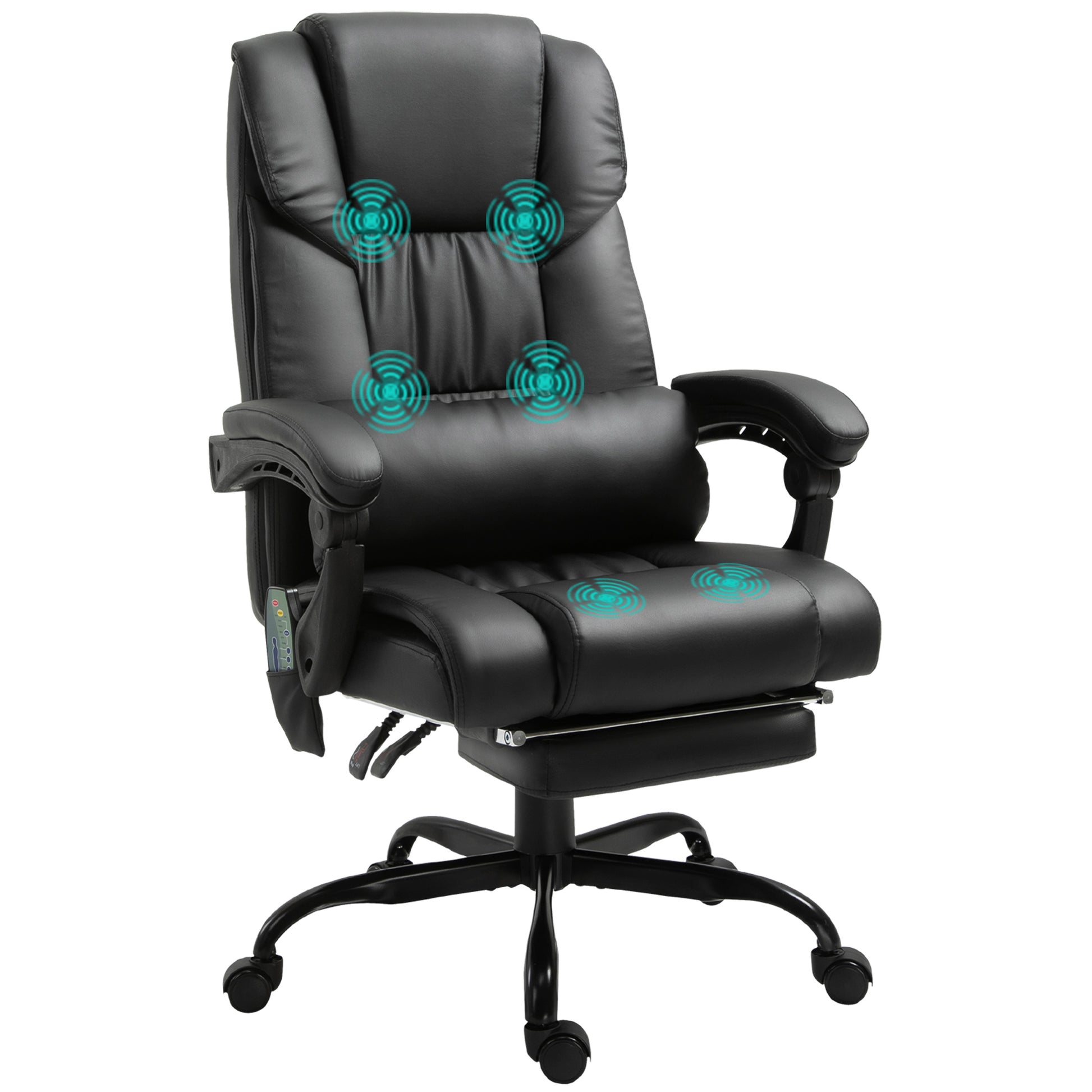 Vinsetto High Back Massage Office Chair With 6 Vibration Points, Pu Leather Reclining Computer Chair, Ergonomic Office Chair With Footrest Adjustable Height And Remote, Black Black Faux Leather