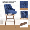 Coolmore Bar Stools Set Of 2 Counter Height Chairs With Footrest For Kitchen, Dining Room And 360 Degree Solid Wood Legs Swivel Bar Stools Set Of 2 Navy Linen Navy Foam Linen