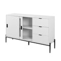 Modern Featured Storage Cabinet Sideboard With Glass Sliding Door And 3 Drawers, Entryway Console Table Kitchen Buffet Cabinet For Corridors Entrances Kitchen Study White 5 Or More Spaces White Particle Board