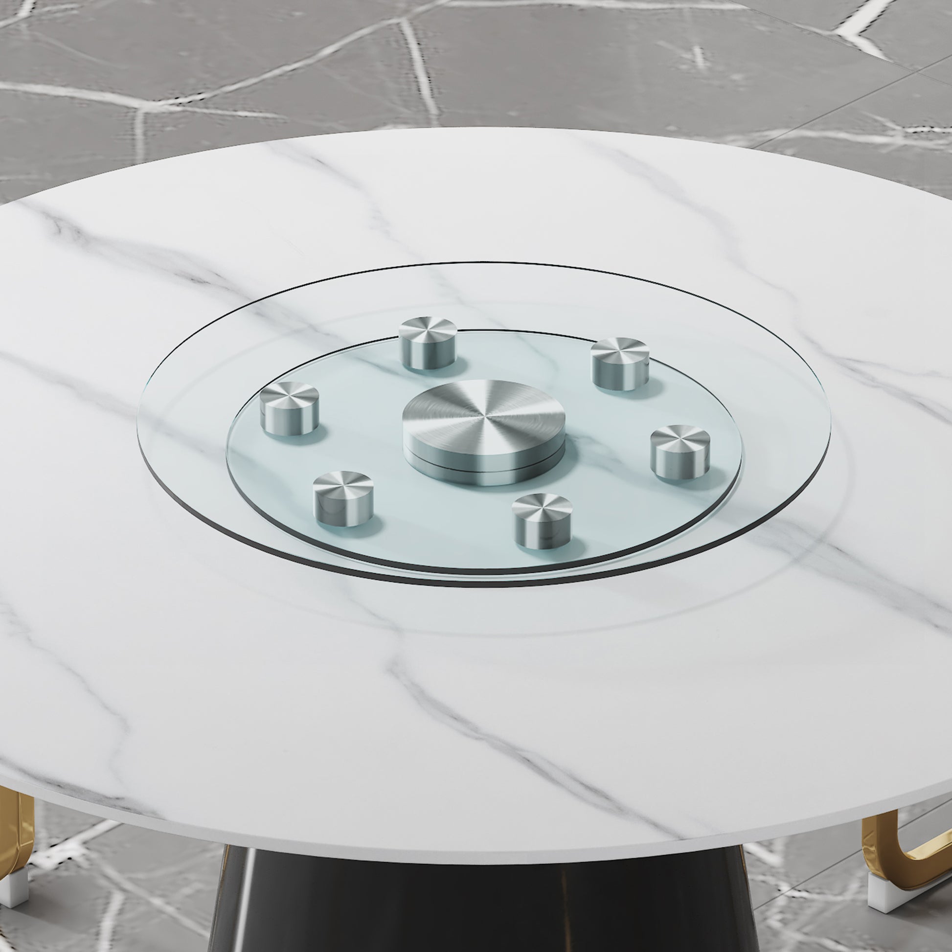 Double Layer Rotatable Round Glass.The Rotatable Design Makes It More Convenient To Retrieve And Place Items.The Upper Glass Has A Diameter Of 20 Inches, While The Lower Glass15 Inches. Transparent Glass