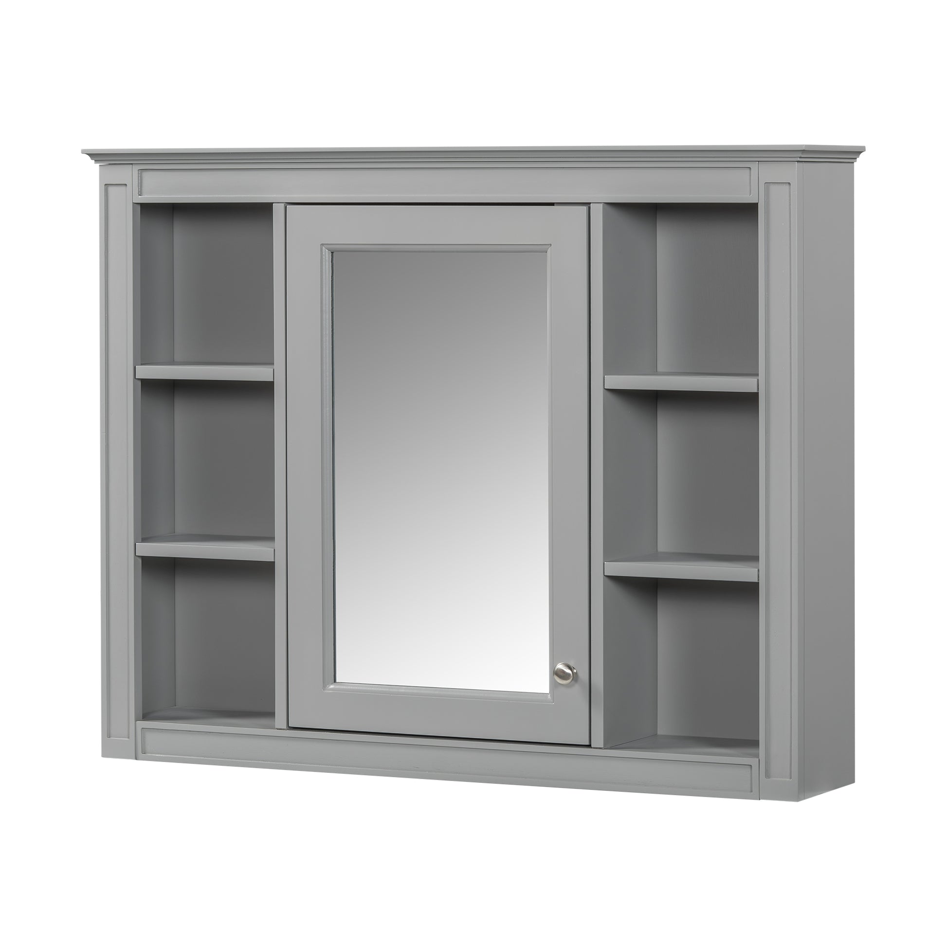 35'' X 27.5'' Medicine Cabinet, Wall Mounted Bathroom Storage Cabinet, Modern Bathroom Wall Cabinet With Mirror, Mirror Cabinet With 6 Open Shelves Not Include Bathroom Vanity Grey 1 5 Mirror Included Bathroom Wall Mounted Mdf Painted