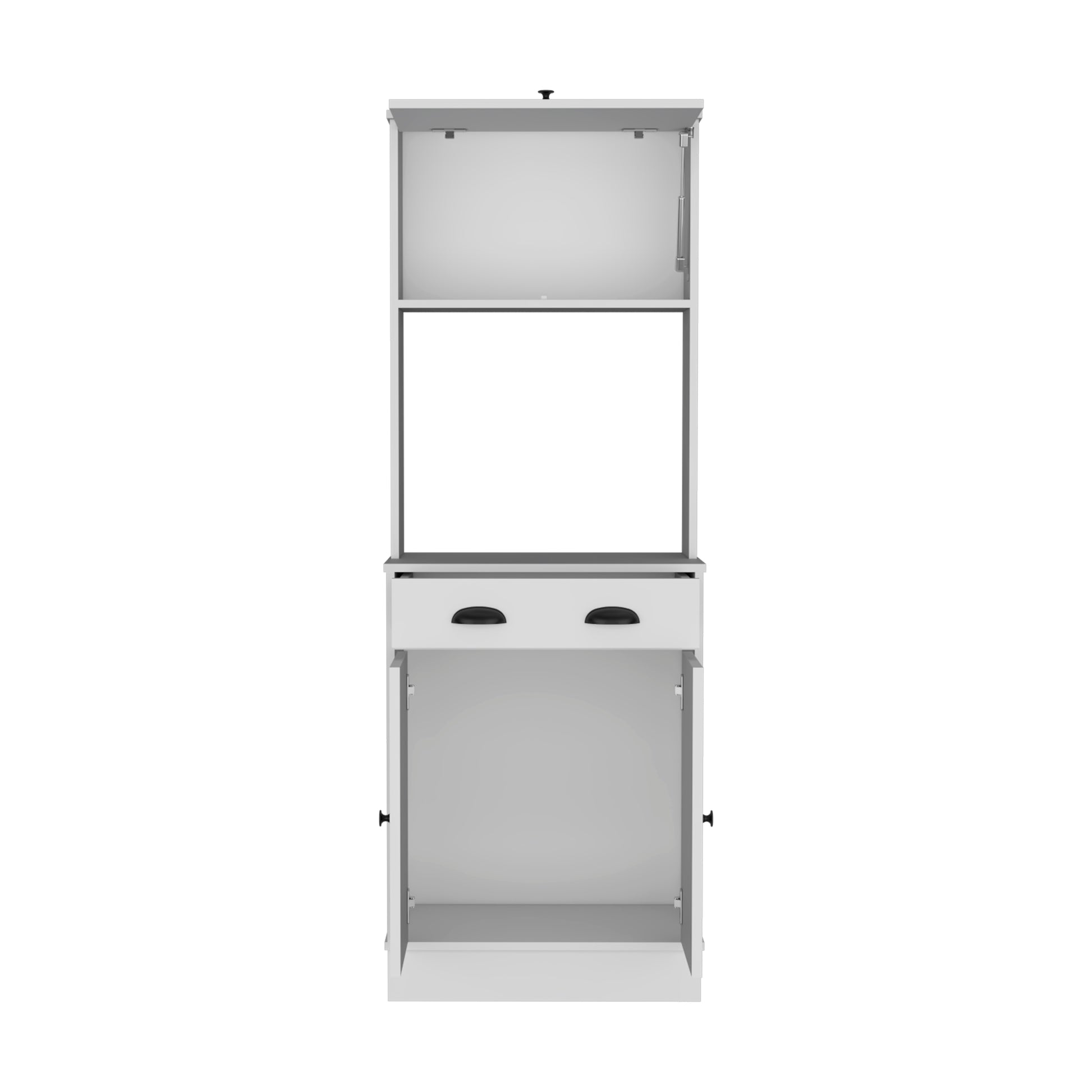 Apex Kitchen Pantry 66.3" H With Drawer, 2 Cabinets, And Microwave Stand, White White Solid Wood Mdf Engineered Wood