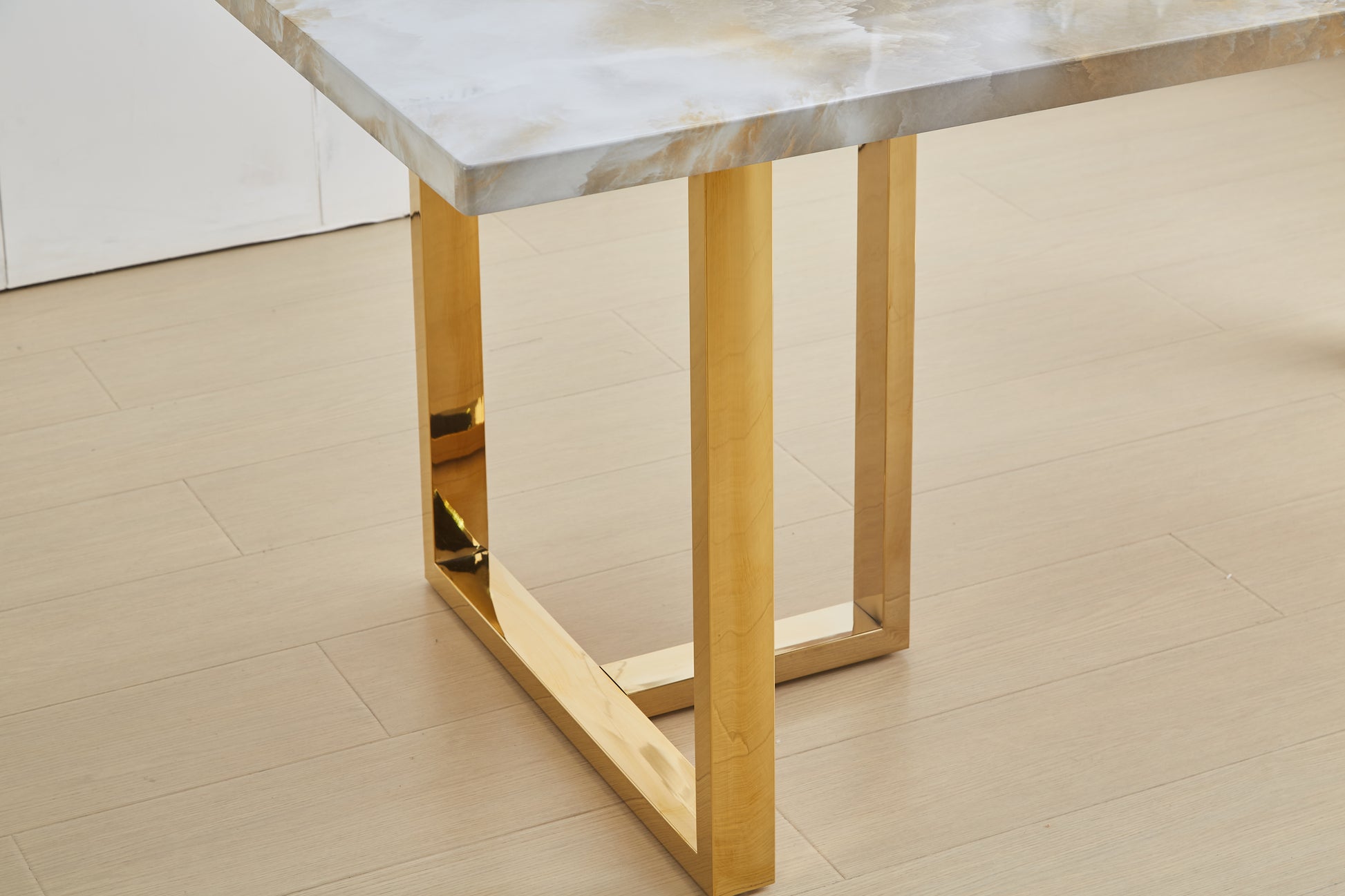 Luxurious Faux Marble Mdf Dinning Table For 6 Or 8, Rectangular 70.9"L*35.4"W*29.8"H, Thick And Solid Stainless Steel Legs, Durable Sturdy, Easy To Assemble, For Kitchen Living Room Office, White White Gold Ergonomic Kitchen