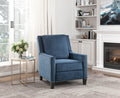 Modern Home Furniture Reclining Chair 1Pc Blue Textured Fabric Upholstered Trim Solid Wood Frame Self Reclining Motion Chair Blue Polyester Wood Modern Solid Wood