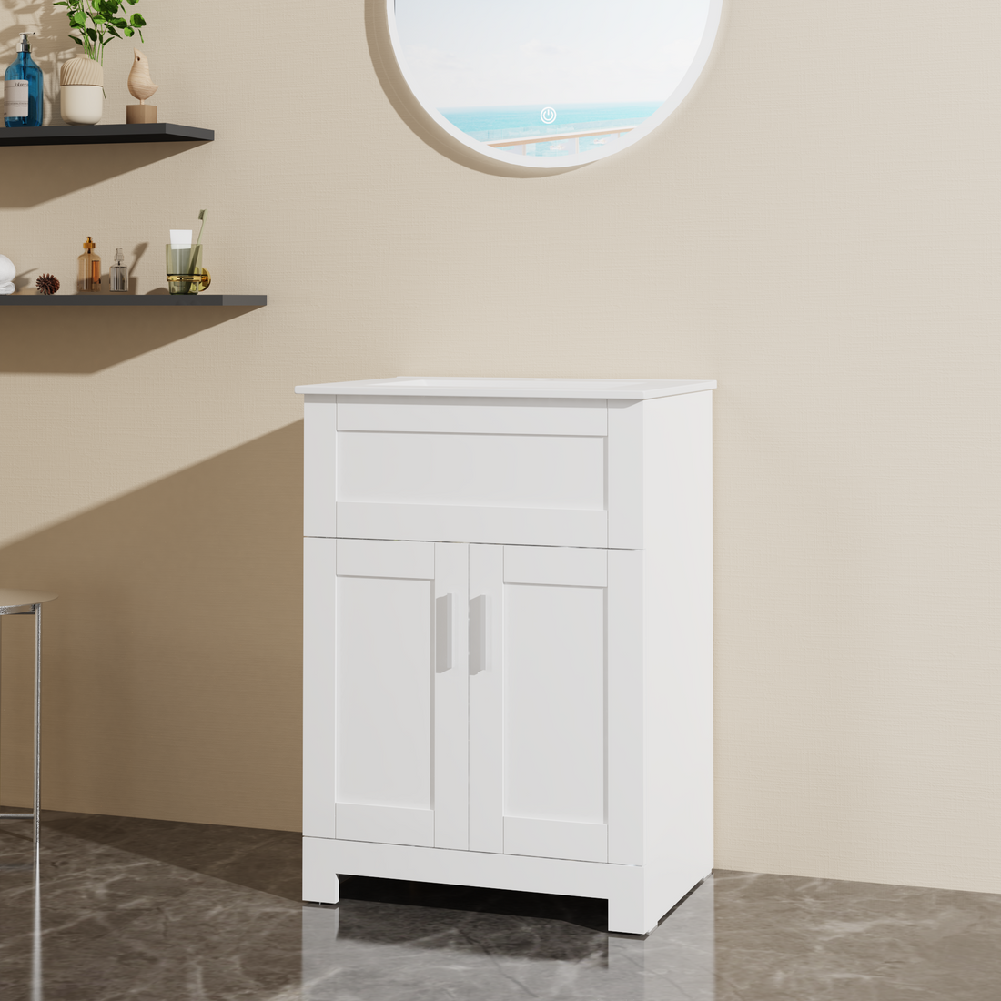 Goodyo 24" Sink Bathroom Vanity Laundry Cabinet Combo, White White Freestanding Mdf Mdf