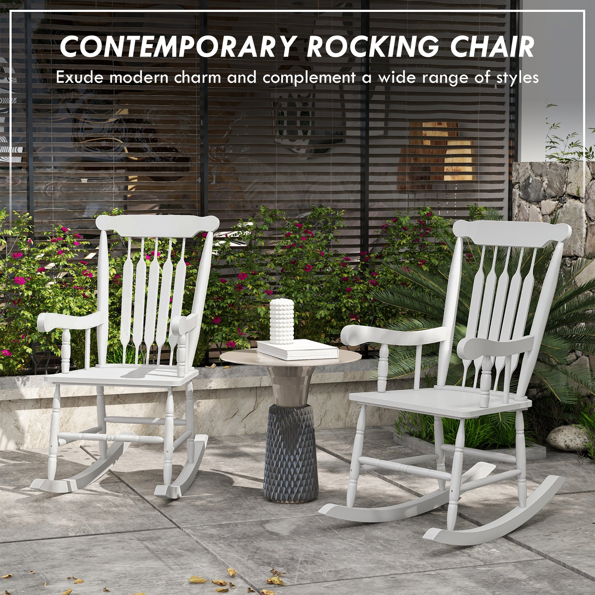 Outsunny Outdoor Wood Rocking Chairs Set Of 2, 350 Lbs. Porch Rockers With High Back For Garden, Patio, Balcony, White White Wood