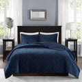 3 Piece Velvet Quilt Set Navy King Cal King King Navy Cotton